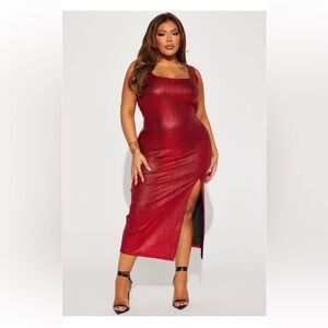 Metallic Midi Dress - Red
